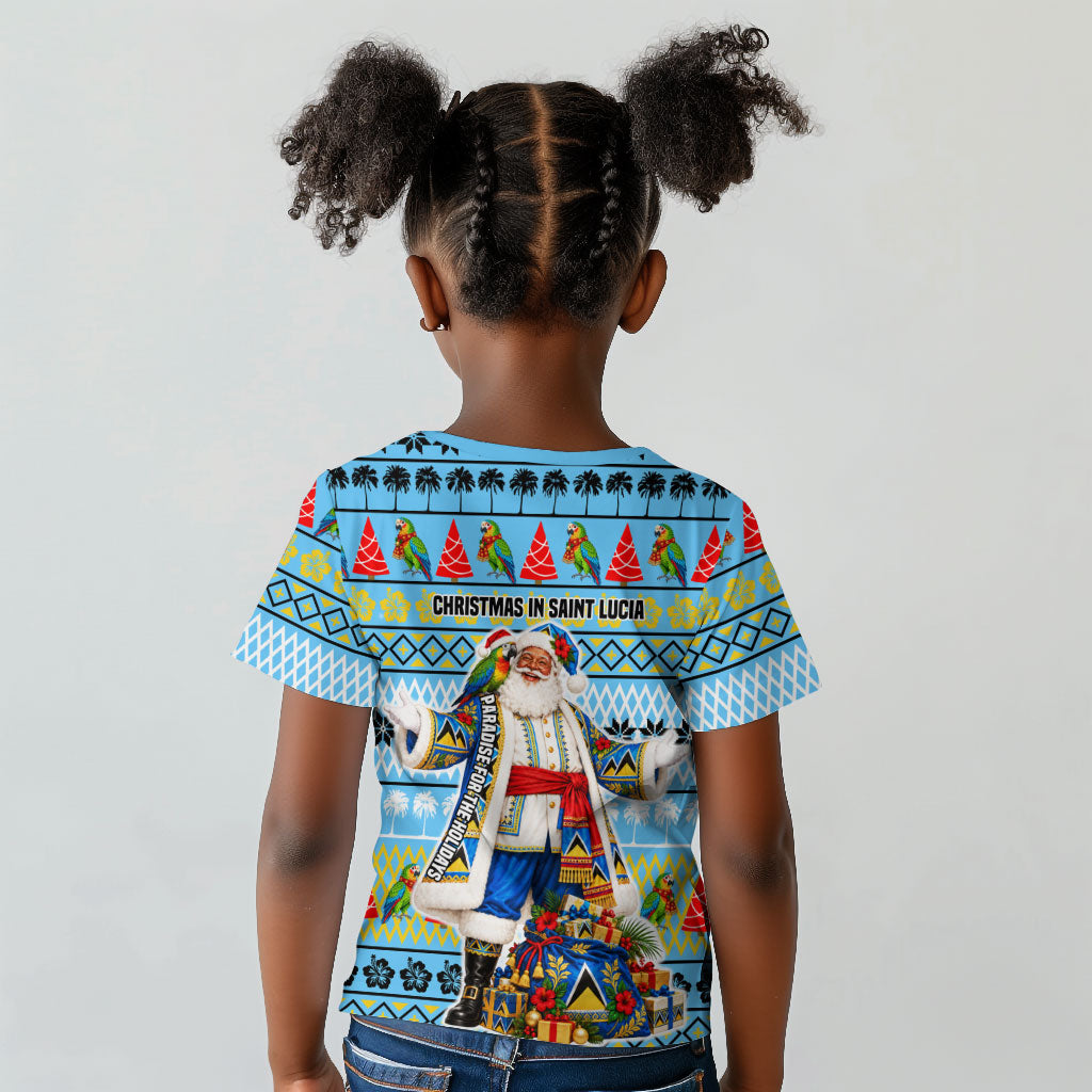 Saint Lucia Christmas In Paradise Kid T shirt Tropical Parrot Santa Ugly Pattern Graphic Artwork