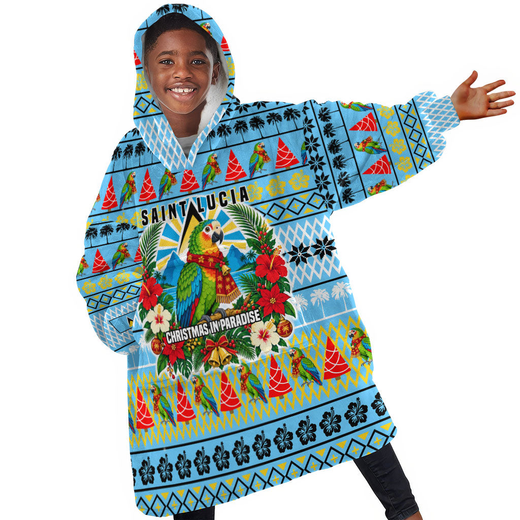 Saint Lucia Christmas In Paradise Kid Wearable Blanket Hoodie Tropical Parrot Santa Ugly Pattern Graphic Artwork