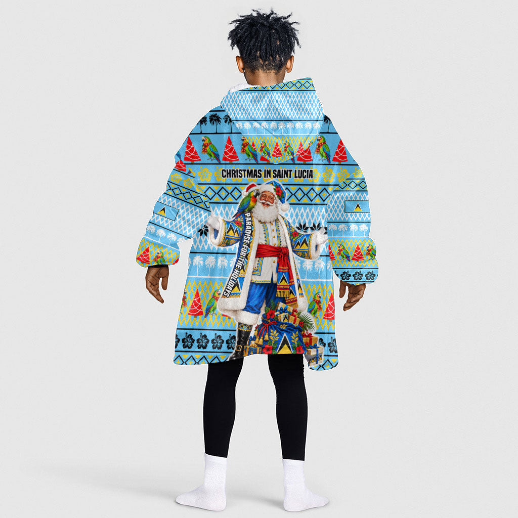 Saint Lucia Christmas In Paradise Kid Wearable Blanket Hoodie Tropical Parrot Santa Ugly Pattern Graphic Artwork