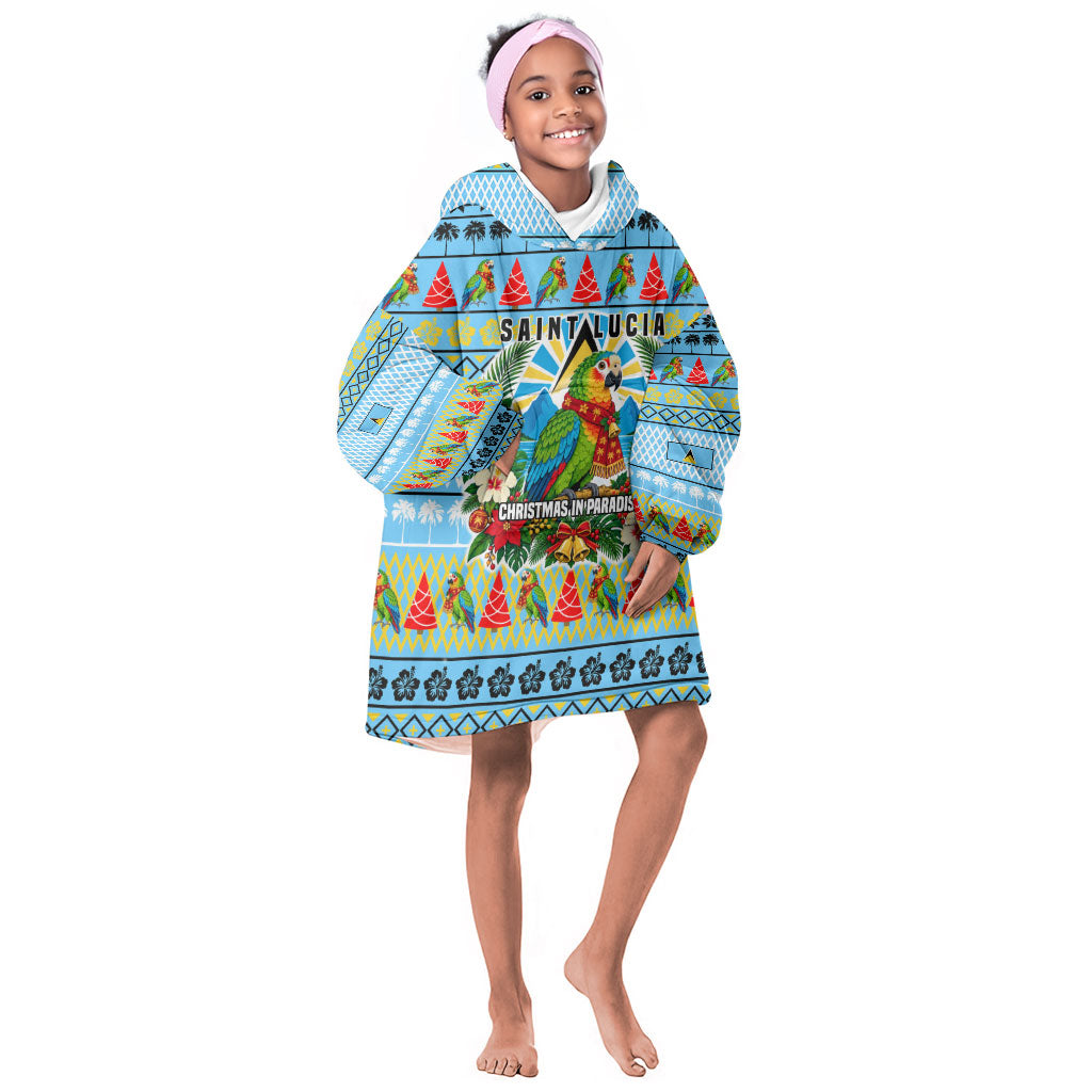 Saint Lucia Christmas In Paradise Kid Wearable Blanket Hoodie Tropical Parrot Santa Ugly Pattern Graphic Artwork