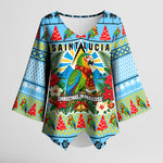 Saint Lucia Christmas In Paradise Kimono Sleeve Blouse Tropical Parrot Santa Ugly Pattern Graphic Artwork