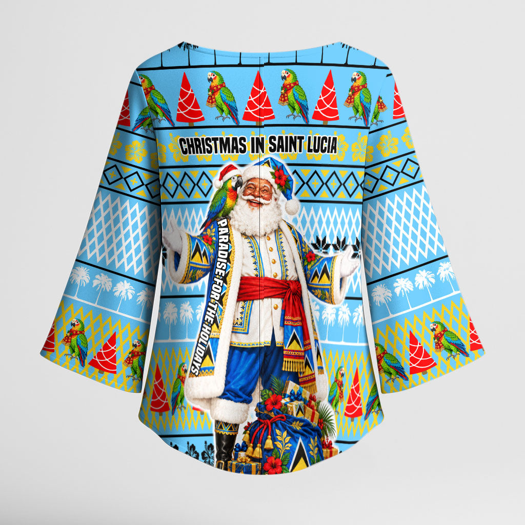 Saint Lucia Christmas In Paradise Kimono Sleeve Blouse Tropical Parrot Santa Ugly Pattern Graphic Artwork