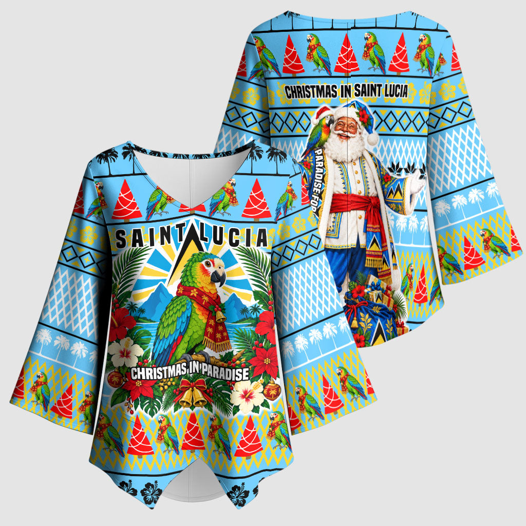 Saint Lucia Christmas In Paradise Kimono Sleeve Blouse Tropical Parrot Santa Ugly Pattern Graphic Artwork