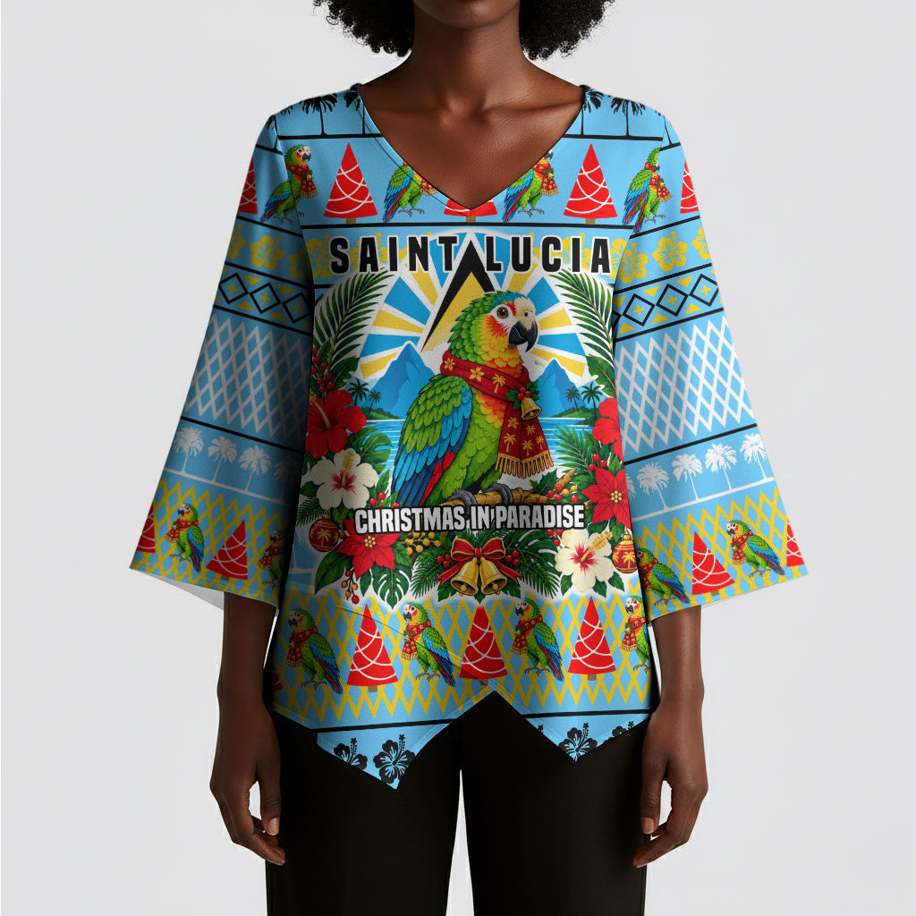Saint Lucia Christmas In Paradise Kimono Sleeve Blouse Tropical Parrot Santa Ugly Pattern Graphic Artwork