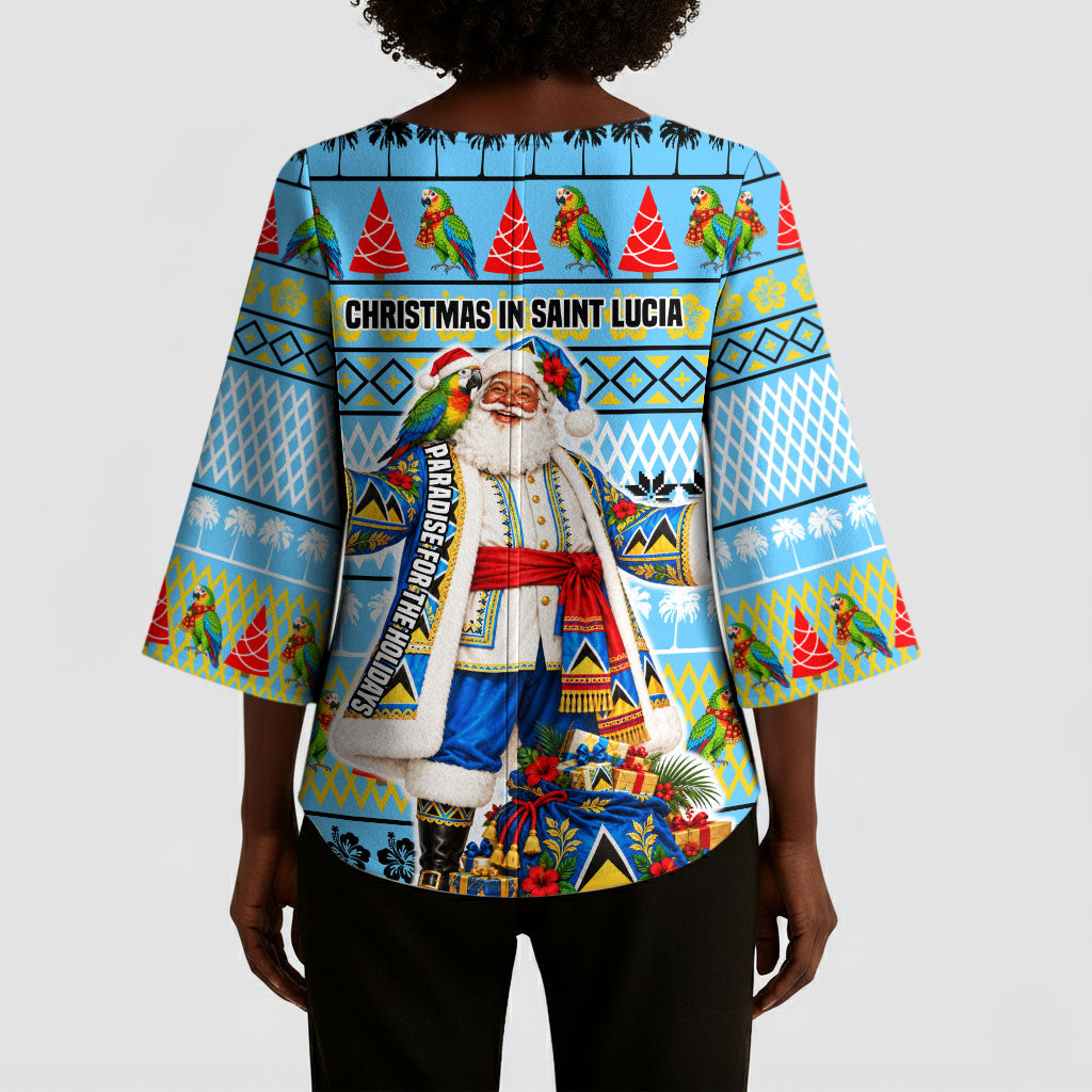 Saint Lucia Christmas In Paradise Kimono Sleeve Blouse Tropical Parrot Santa Ugly Pattern Graphic Artwork