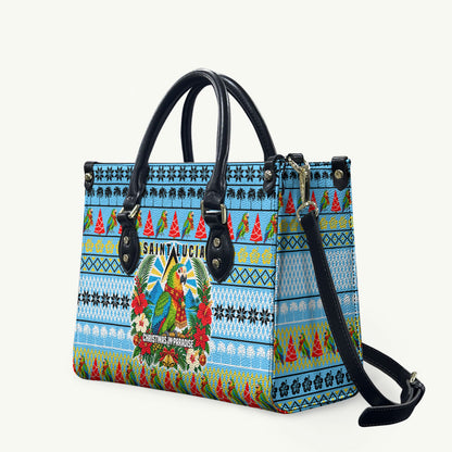 Saint Lucia Christmas In Paradise Leather Bag Tropical Parrot Santa Ugly Pattern Graphic Artwork