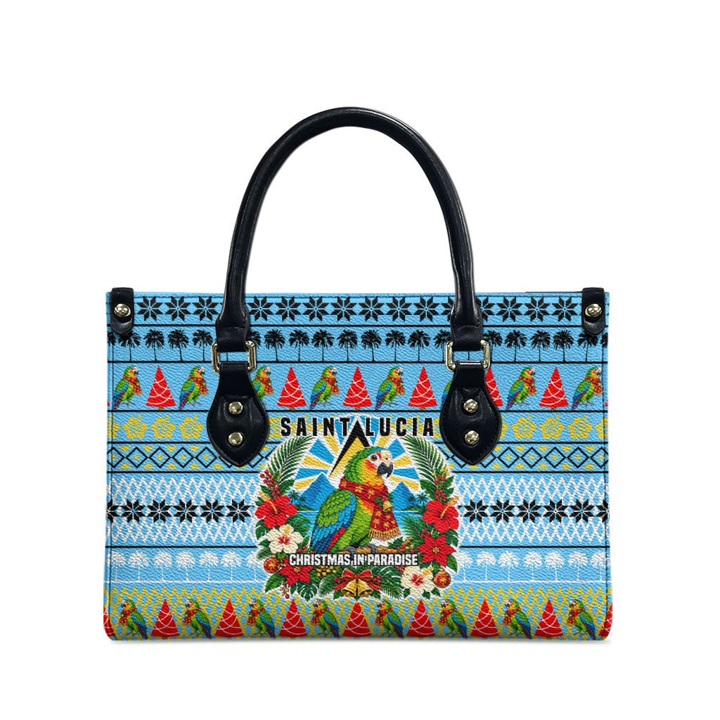 Saint Lucia Christmas In Paradise Leather Bag Tropical Parrot Santa Ugly Pattern Graphic Artwork