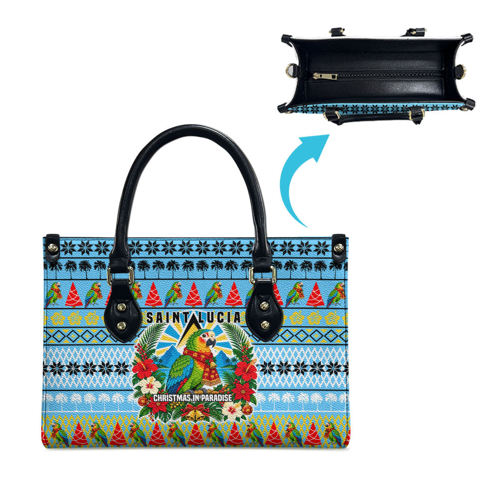 Saint Lucia Christmas In Paradise Leather Bag Tropical Parrot Santa Ugly Pattern Graphic Artwork