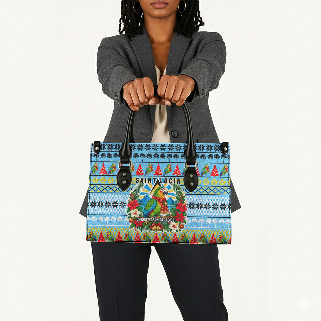 Saint Lucia Christmas In Paradise Leather Bag Tropical Parrot Santa Ugly Pattern Graphic Artwork
