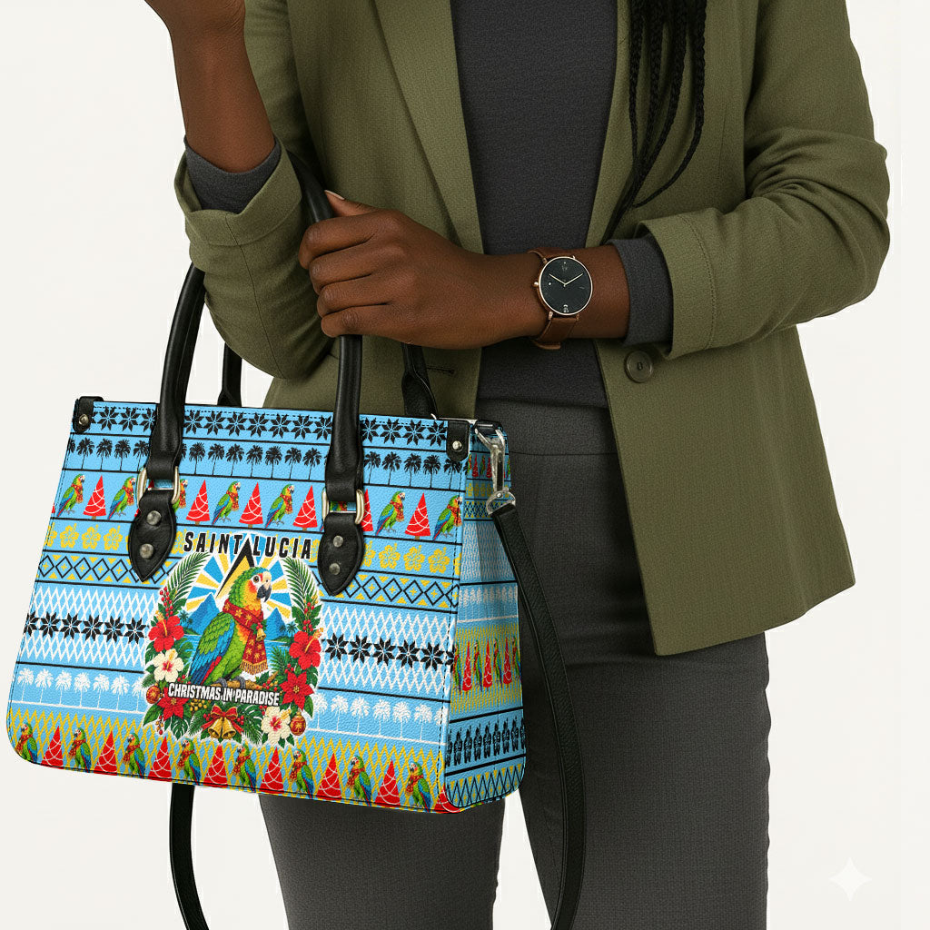 Saint Lucia Christmas In Paradise Leather Bag Tropical Parrot Santa Ugly Pattern Graphic Artwork