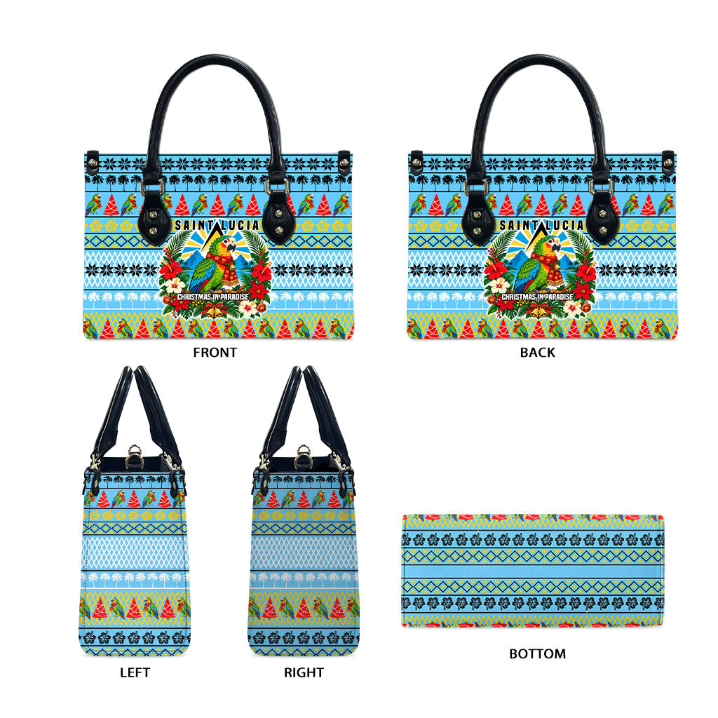 Saint Lucia Christmas In Paradise Leather Bag Tropical Parrot Santa Ugly Pattern Graphic Artwork
