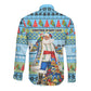 Saint Lucia Christmas In Paradise Long Sleeve Button Shirt Tropical Parrot Santa Ugly Pattern Graphic Artwork