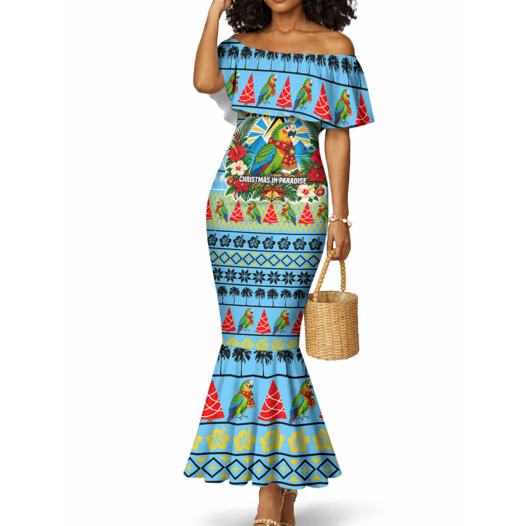 Saint Lucia Christmas In Paradise Mermaid Dress Tropical Parrot Santa Ugly Pattern Graphic Artwork