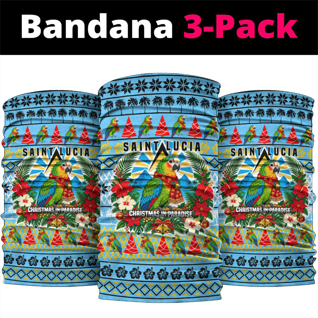 Saint Lucia Christmas In Paradise Neck Gaiter Tropical Parrot Santa Ugly Pattern Graphic Artwork