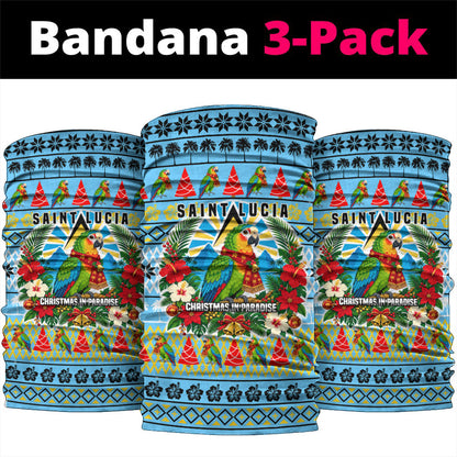 Saint Lucia Christmas In Paradise Neck Gaiter Tropical Parrot Santa Ugly Pattern Graphic Artwork