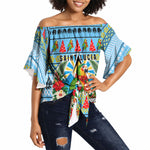 Saint Lucia Christmas In Paradise Off Shoulder Wrap Waist Top Tropical Parrot Santa Ugly Pattern Graphic Artwork