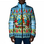 Saint Lucia Christmas In Paradise Padded Jacket Tropical Parrot Santa Ugly Pattern Graphic Artwork