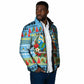 Saint Lucia Christmas In Paradise Padded Jacket Tropical Parrot Santa Ugly Pattern Graphic Artwork