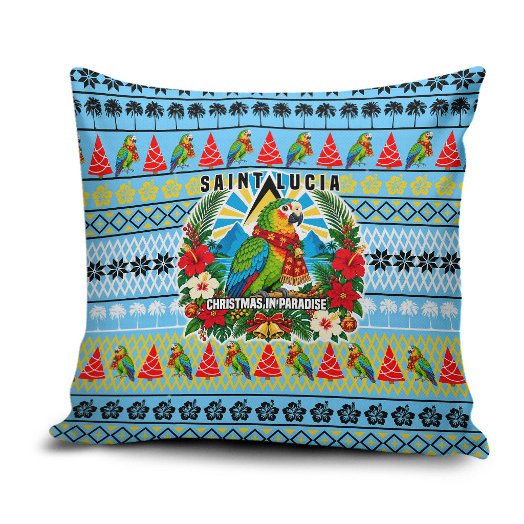 Saint Lucia Christmas In Paradise Pillow Cover Tropical Parrot Santa Ugly Pattern Graphic Artwork