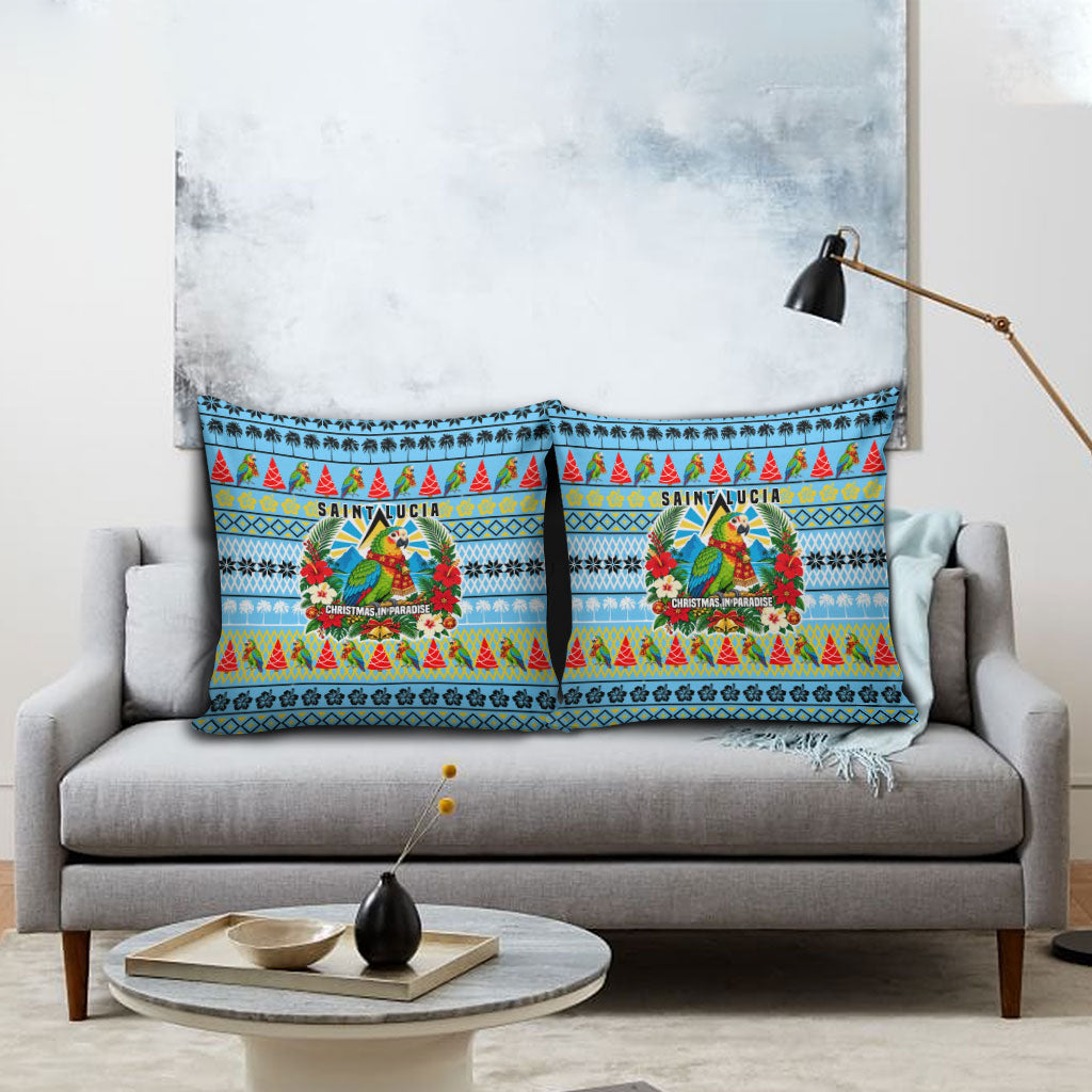 Saint Lucia Christmas In Paradise Pillow Cover Tropical Parrot Santa Ugly Pattern Graphic Artwork