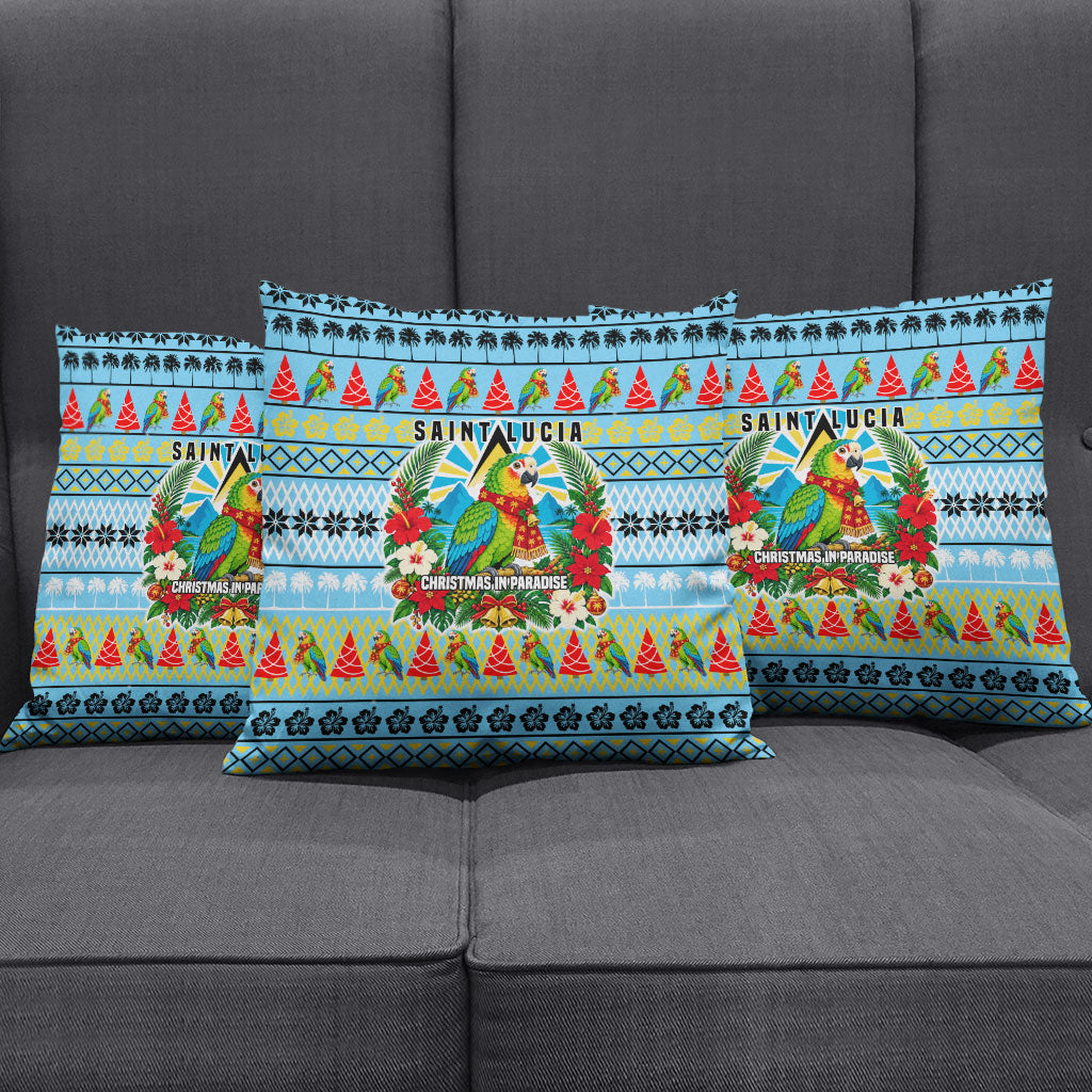 Saint Lucia Christmas In Paradise Pillow Cover Tropical Parrot Santa Ugly Pattern Graphic Artwork