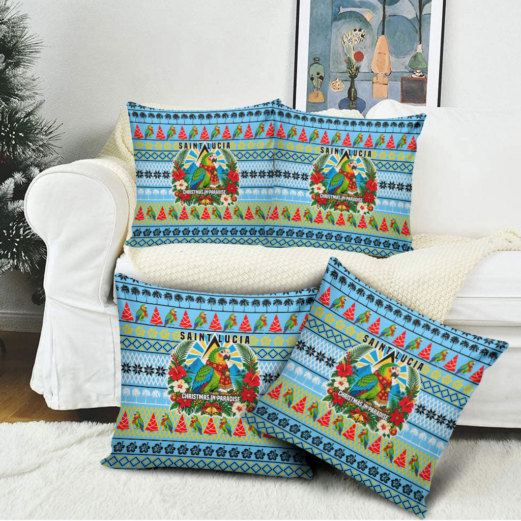 Saint Lucia Christmas In Paradise Pillow Cover Tropical Parrot Santa Ugly Pattern Graphic Artwork