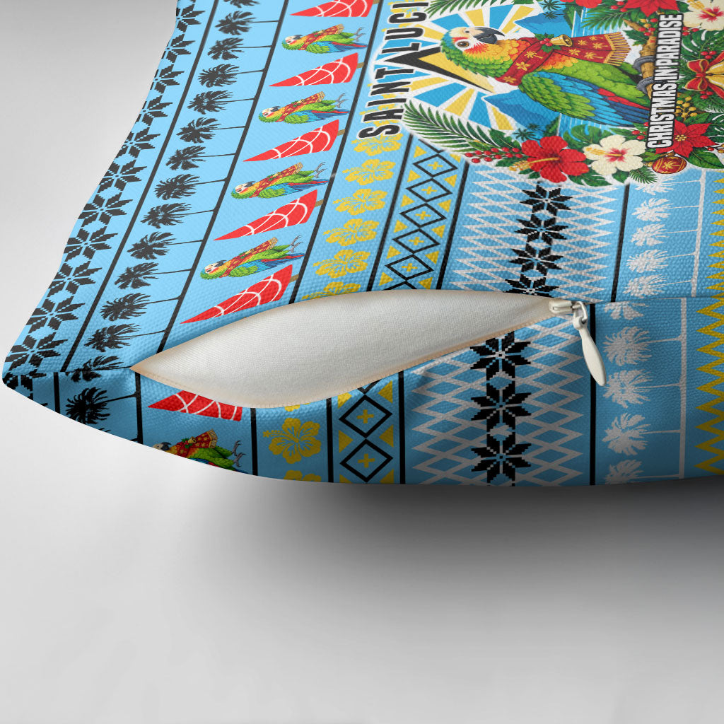 Saint Lucia Christmas In Paradise Pillow Cover Tropical Parrot Santa Ugly Pattern Graphic Artwork