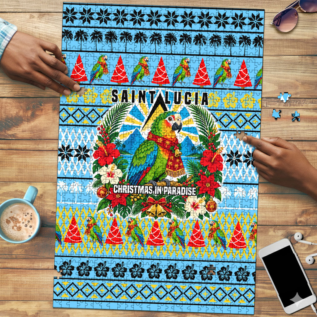 Saint Lucia Christmas In Paradise Puzzle Tropical Parrot Santa Ugly Pattern Graphic Artwork