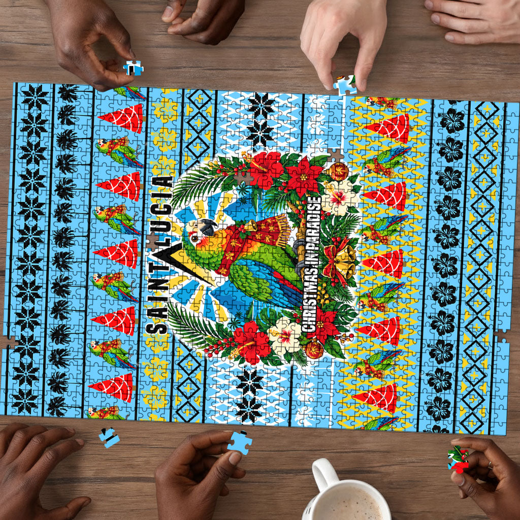 Saint Lucia Christmas In Paradise Puzzle Tropical Parrot Santa Ugly Pattern Graphic Artwork