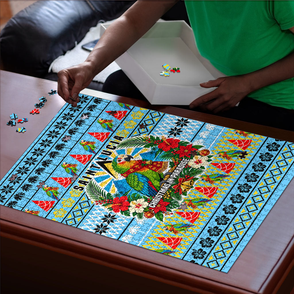 Saint Lucia Christmas In Paradise Puzzle Tropical Parrot Santa Ugly Pattern Graphic Artwork