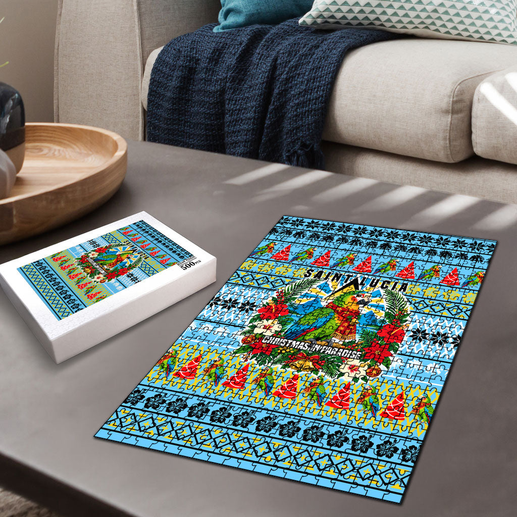 Saint Lucia Christmas In Paradise Puzzle Tropical Parrot Santa Ugly Pattern Graphic Artwork