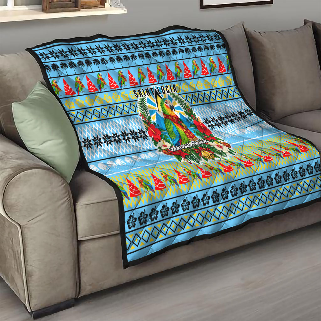 Saint Lucia Christmas In Paradise Quilt Tropical Parrot Santa Ugly Pattern Graphic Artwork