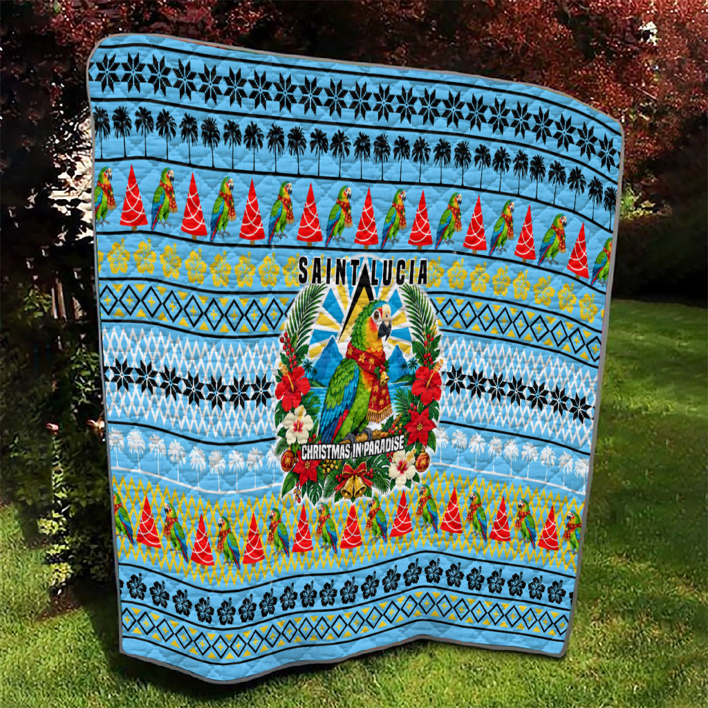 Saint Lucia Christmas In Paradise Quilt Tropical Parrot Santa Ugly Pattern Graphic Artwork