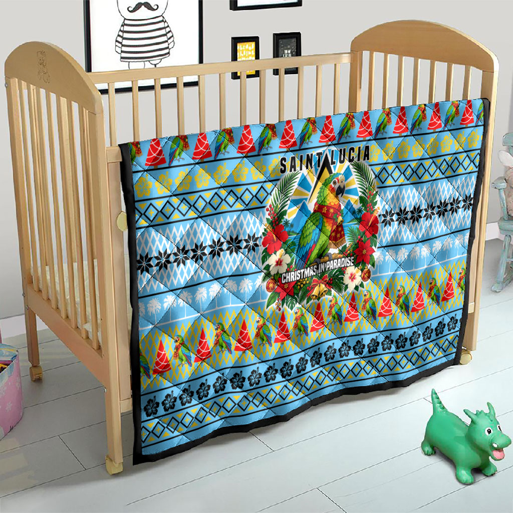 Saint Lucia Christmas In Paradise Quilt Tropical Parrot Santa Ugly Pattern Graphic Artwork