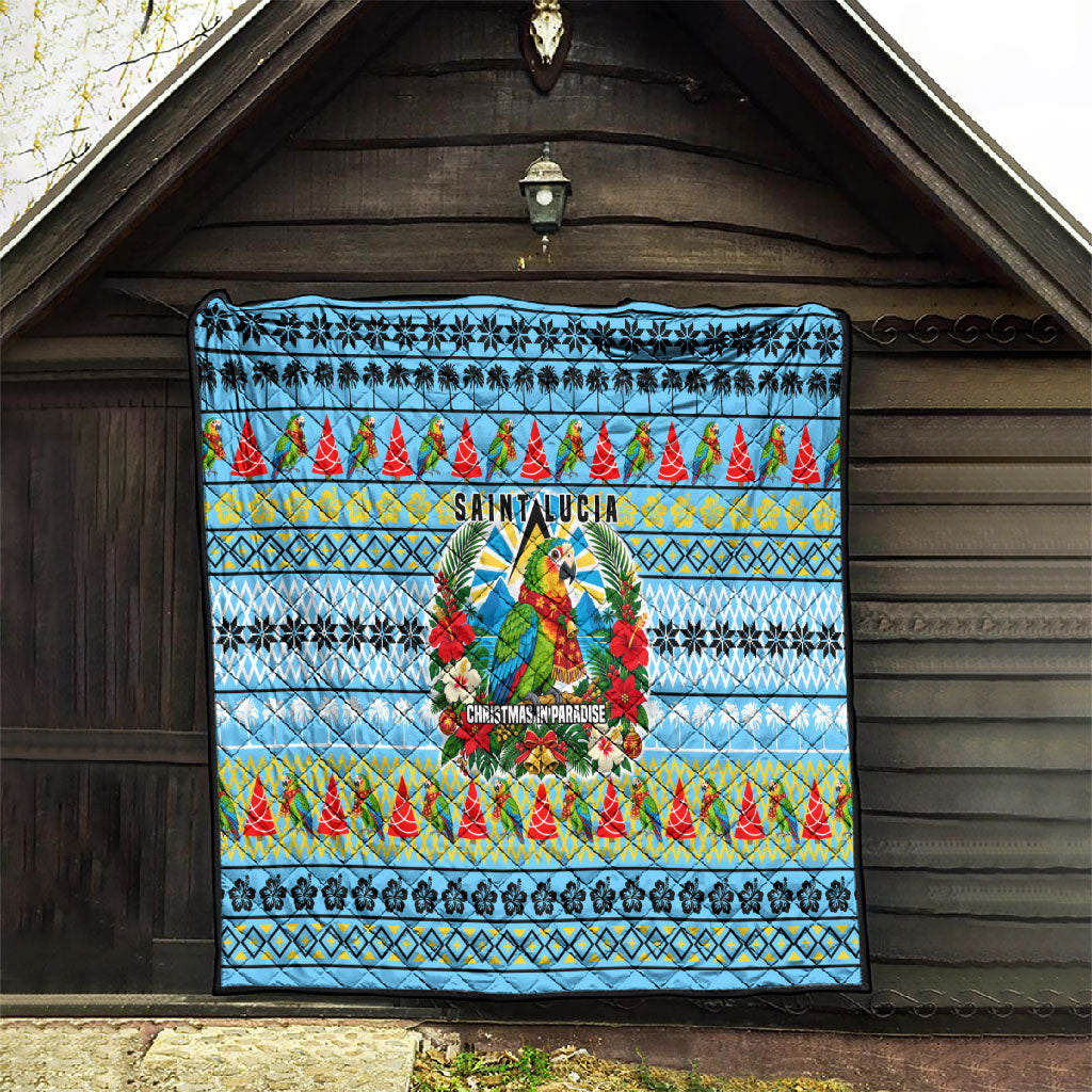 Saint Lucia Christmas In Paradise Quilt Tropical Parrot Santa Ugly Pattern Graphic Artwork