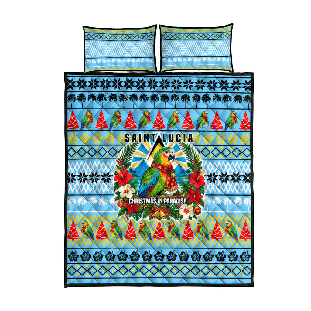 Saint Lucia Christmas In Paradise Quilt Bed Set Tropical Parrot Santa Ugly Pattern Graphic Artwork