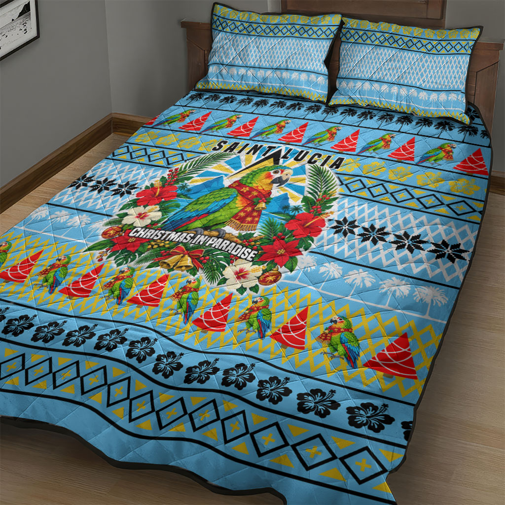 Saint Lucia Christmas In Paradise Quilt Bed Set Tropical Parrot Santa Ugly Pattern Graphic Artwork