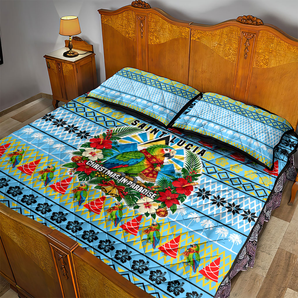 Saint Lucia Christmas In Paradise Quilt Bed Set Tropical Parrot Santa Ugly Pattern Graphic Artwork