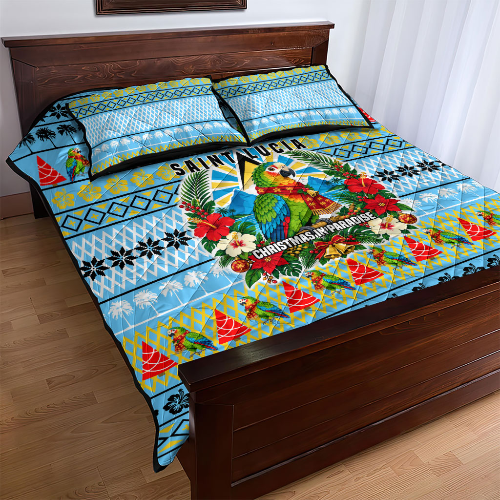 Saint Lucia Christmas In Paradise Quilt Bed Set Tropical Parrot Santa Ugly Pattern Graphic Artwork