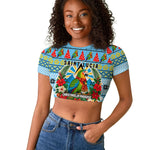 Saint Lucia Christmas In Paradise Raglan Cropped T shirt Tropical Parrot Santa Ugly Pattern Graphic Artwork