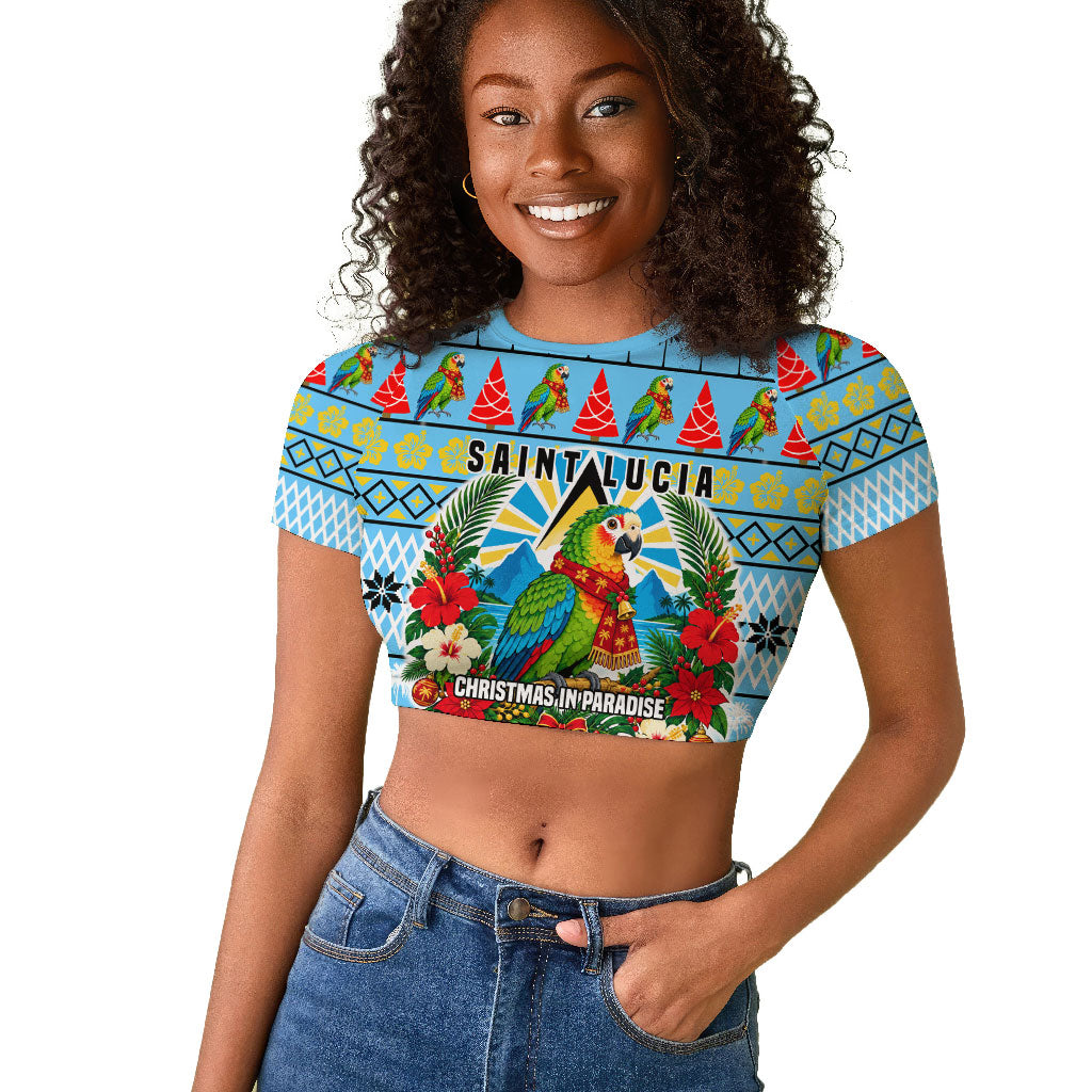 Saint Lucia Christmas In Paradise Raglan Cropped T shirt Tropical Parrot Santa Ugly Pattern Graphic Artwork