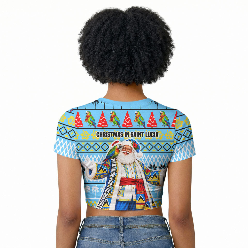Saint Lucia Christmas In Paradise Raglan Cropped T shirt Tropical Parrot Santa Ugly Pattern Graphic Artwork