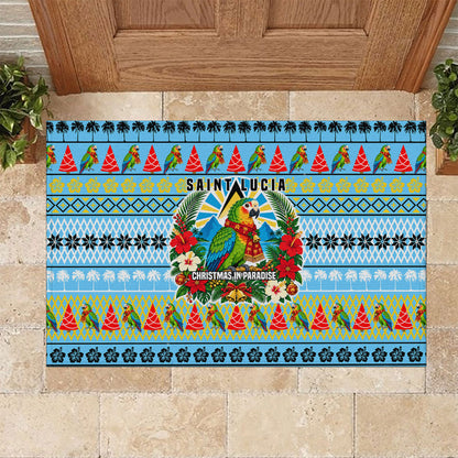 Saint Lucia Christmas In Paradise Rubber Doormat Tropical Parrot Santa Ugly Pattern Graphic Artwork