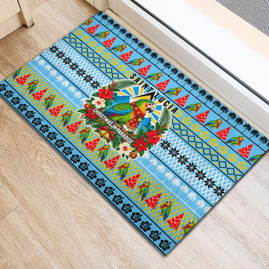 Saint Lucia Christmas In Paradise Rubber Doormat Tropical Parrot Santa Ugly Pattern Graphic Artwork