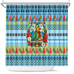 Saint Lucia Christmas In Paradise Shower Curtain Tropical Parrot Santa Ugly Pattern Graphic Artwork