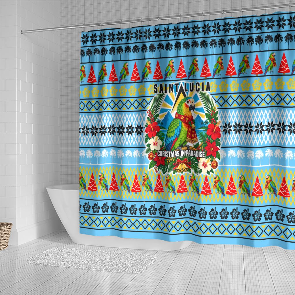 Saint Lucia Christmas In Paradise Shower Curtain Tropical Parrot Santa Ugly Pattern Graphic Artwork