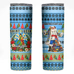 Saint Lucia Christmas In Paradise Skinny Tumbler Tropical Parrot Santa Ugly Pattern Graphic Artwork