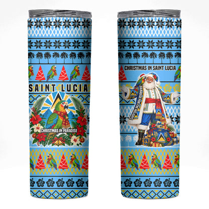 Saint Lucia Christmas In Paradise Skinny Tumbler Tropical Parrot Santa Ugly Pattern Graphic Artwork
