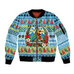 Saint Lucia Christmas In Paradise Sleeve Zip Bomber Jacket Tropical Parrot Santa Ugly Pattern Graphic Artwork