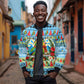 Saint Lucia Christmas In Paradise Sleeve Zip Bomber Jacket Tropical Parrot Santa Ugly Pattern Graphic Artwork